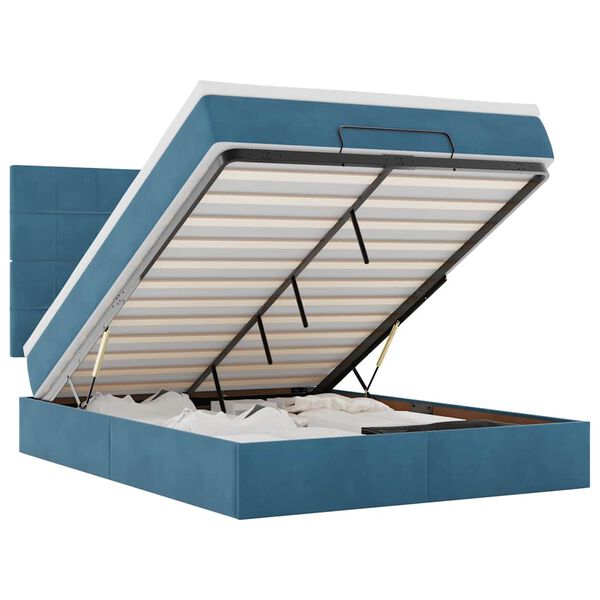 vidaXL osmanská posteľ s matracmi a LED diódami tmavomodrá zamat