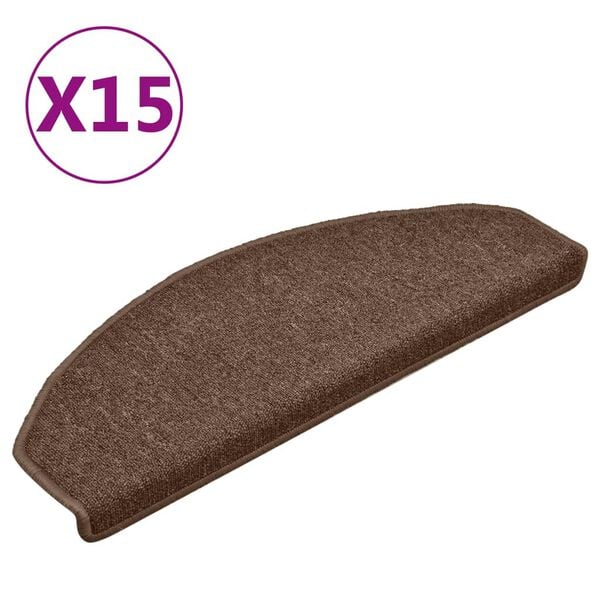 vidaXL Schodové rohože 15 ks 65x24x4 cm hnedé polkruhové veľké
