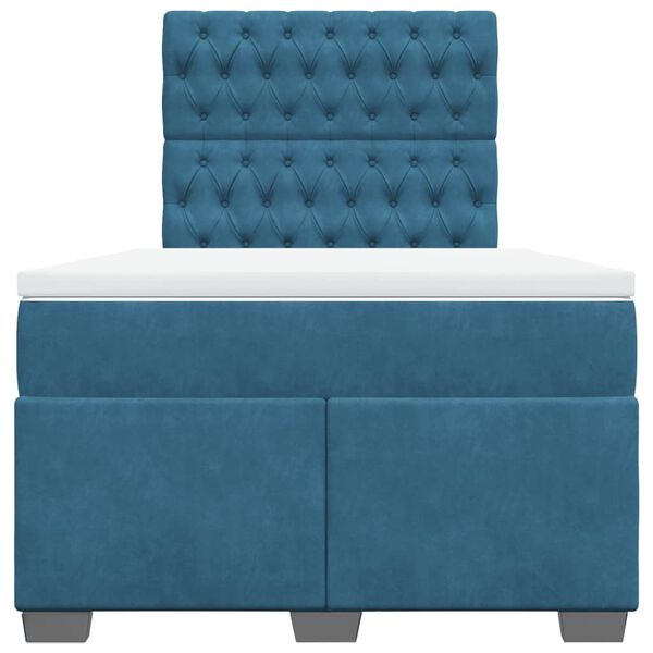 vidaXL Posteľn&yacute; r&aacute;m boxsping s matracom, modr&aacute; 120x190 cm, zamat