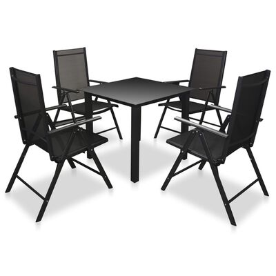 vidaXL 5-dielna vonkajšia jedálenská súprava so skladacími stoličkami hliník čierna