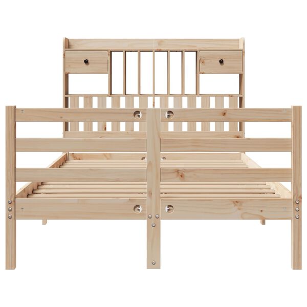 vidaXL Posteľ s knižnicou bez matraca biela 135x190cm borovicov&yacute; mas&iacute;v