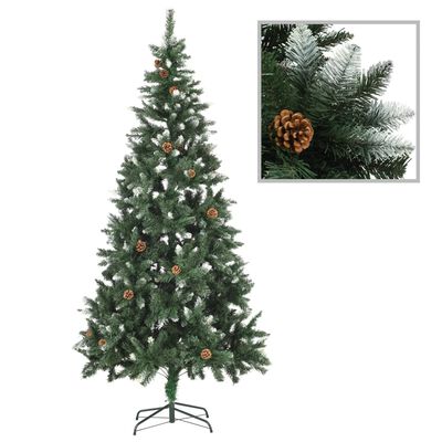 vidaXL Osvetlený umelý vianočný stromček s guľami 210 cm