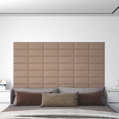 vidaXL Nástenné panely 12 ks kapučínové 30x15 cm umelá koža 0,54 m²