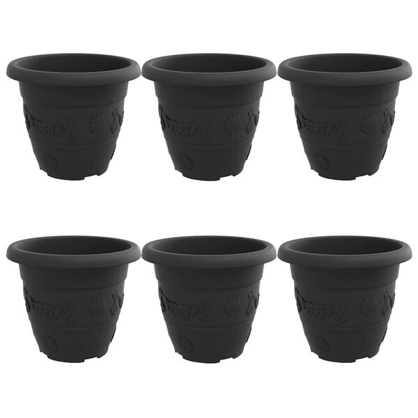 vidaXL Kulat&yacute; kvetin&aacute;č 6 pcs Čierna &Oslash; 26 x 21.5 cm Plast
