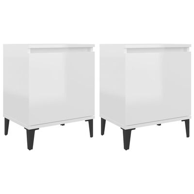 vidaXL Nočné stolíky, kovové nohy, lesklé biele 40x30x50 cm