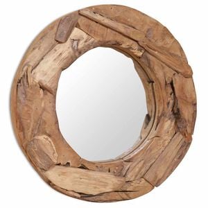 vidaXL Dekorat&iacute;vne zrkadlo z teakov&eacute;ho dreva, 60 cm, okr&uacute;hle