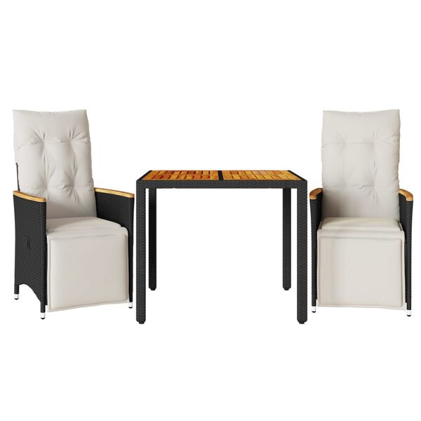 vidaXL 3-dielna záhradná bistro súprava s vankúšmi čierna polyratan