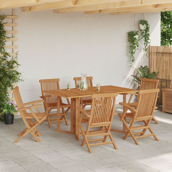 vidaXL Záhradný jedálenský set 7 pcs Hnedá 150 x 90 x 75 cm