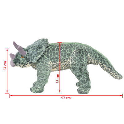 vidaXL Stojaci plyšový hračkársky dinosaurus triceratops, zelený XXL