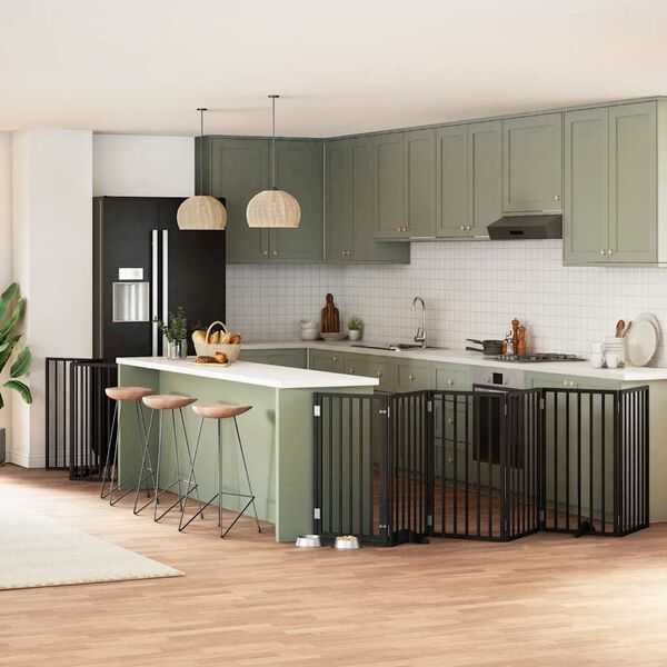 vidaXL Br&aacute;na pre psa s dvere sklad. 12pan. čierna 600cm topoľov&eacute; drevo