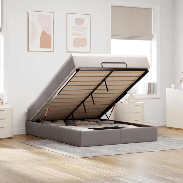 vidaXL Osmanská posteľ s matracom sivohnedá 140x200 cm látka