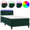 vidaXL Posteľn&yacute; r&aacute;m boxsping matrac a LED tmavozelen&yacute; 90x190 cm zamat