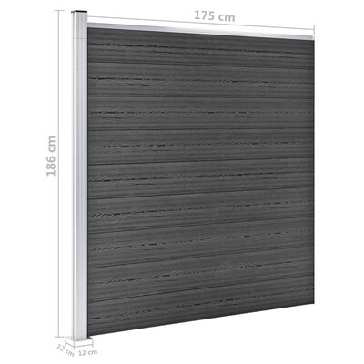 vidaXL Sada plotových panelov WPC 792x(105-186) cm čierna