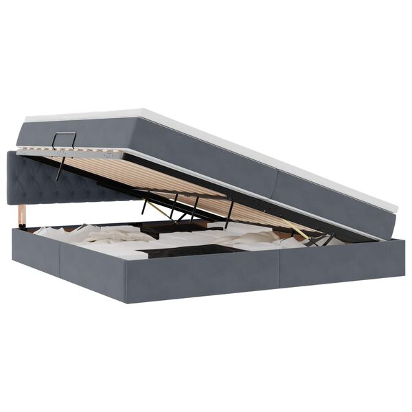 vidaXL Postel s &uacute;ložn&yacute;m prostorem a LED svetlom s LED Tmavo &scaron;ed&aacute; Zamat