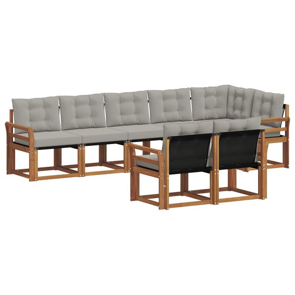 vidaXL Z&aacute;hradn&aacute; s&uacute;prava gaučov s vank&uacute;&scaron;om 8 pcs Pr&iacute;rodn&aacute; a svetlosiv&aacute;