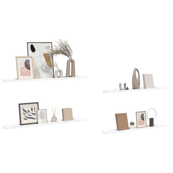 vidaXL Stenn&aacute; polica s poličkou 4 pcs Biely mramor 100 x 9 x 3 cm