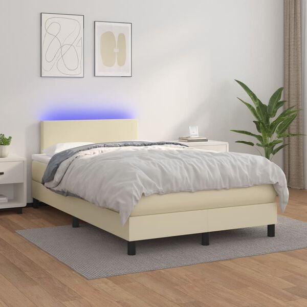 vidaXL Boxspring posteľ s matracom a LED kr&eacute;mov&aacute; 120x200 cm umel&aacute; koža