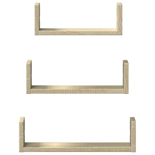 vidaXL Nástenné police 3 ks dub sonoma kompozitné drevo