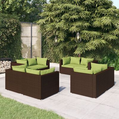vidaXL 8-dielna záhradná sedacia súprava s vankúšmi hnedá polyratanová