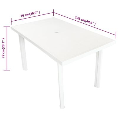 vidaXL Záhradný stôl, biely 126x76x72 cm, plast