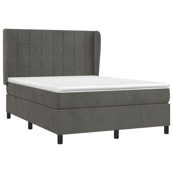vidaXL Posteľn&yacute; r&aacute;m boxspring s matracom tmavosiv&yacute; 140x200 cm zamat