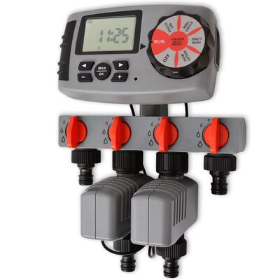 vidaXL Automatický časovač zavlažovania so 4 stanicami a dažďovým senzorom 3 V