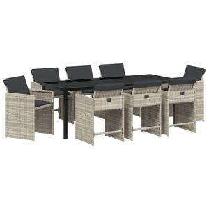 vidaXL Z&aacute;hradn&yacute; jed&aacute;lensk&yacute; set 9 pcs Svetlosiv&aacute; polyratan