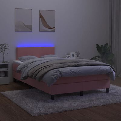 vidaXL Posteľný rám boxsping s matracom a LED ružový 120x200 cm zamat