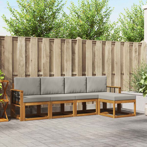 vidaXL Z&aacute;hradn&aacute; s&uacute;prava gaučov s vank&uacute;&scaron;om 5 pcs Pr&iacute;rodn&aacute; a svetlosiv&aacute;