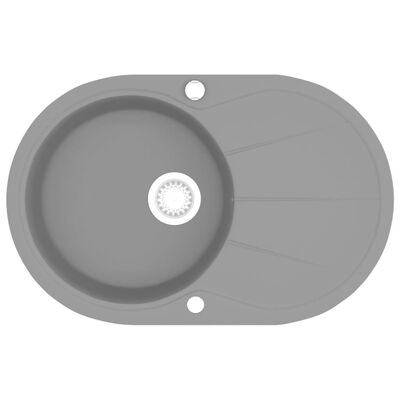 vidaXL Granitový kuchynský drez s jednou vaničkou, oválny, sivý