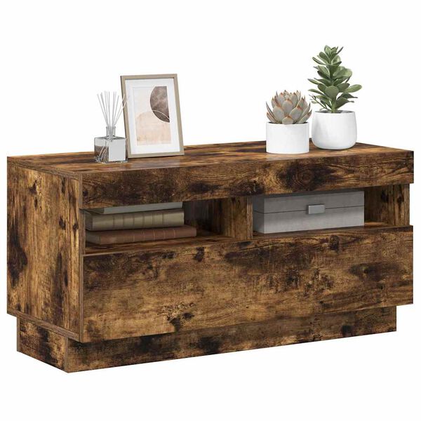 vidaXL TV skrinka s LED, tmavý dub 80x35x40 cm