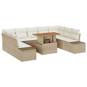 vidaXL S&uacute;prava z&aacute;hradn&yacute;ch pohoviek 10 pcs B&eacute;žov&aacute; Poly ratan