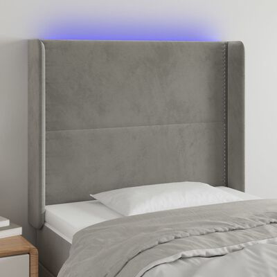 vidaXL Čelo postele s LED bledosivé 93x16x118/128 cm zamat