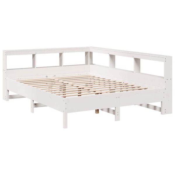 vidaXL Posteľ s knižnicou bez matraca biela 150x200cm borovicov&yacute; mas&iacute;v