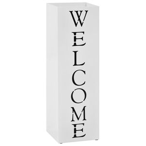 vidaXL Stojan na d&aacute;ždniky, n&aacute;pis Welcome oceľov&yacute; biely