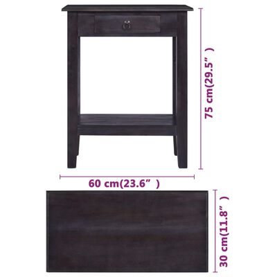 vidaXL Konzolový stolík so zásuvkou čierny 60x30x75 cm masívny mahagón