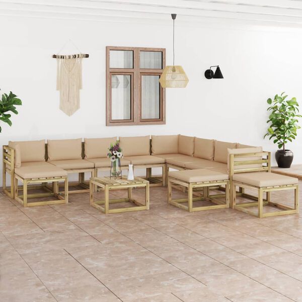 vidaXL 12-dielna z&aacute;hradn&aacute; s&uacute;prava s podložkami, impregnovan&aacute; borovica