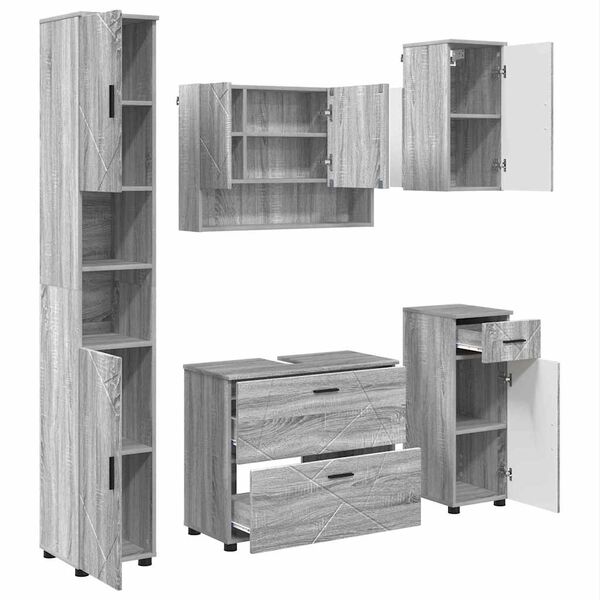 vidaXL Sada kúpeľňového nábytku 5 pcs Sivý dub sonoma 30 x 35 x 192 cm