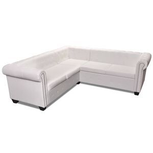 vidaXL Rohov&aacute; pohovka Chesterfield, 5-miestna, umel&aacute; koža, biela