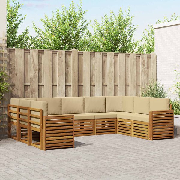 vidaXL S&uacute;pravy pohoviek 9 pcs Pr&iacute;rodn&aacute; a b&eacute;žov&aacute; Pevn&eacute; ak&aacute;ciov&eacute; drevo