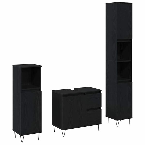 vidaXL Sada kúpeľňového nábytku 3 pcs Čierny dub 30 x 30 x 190 cm