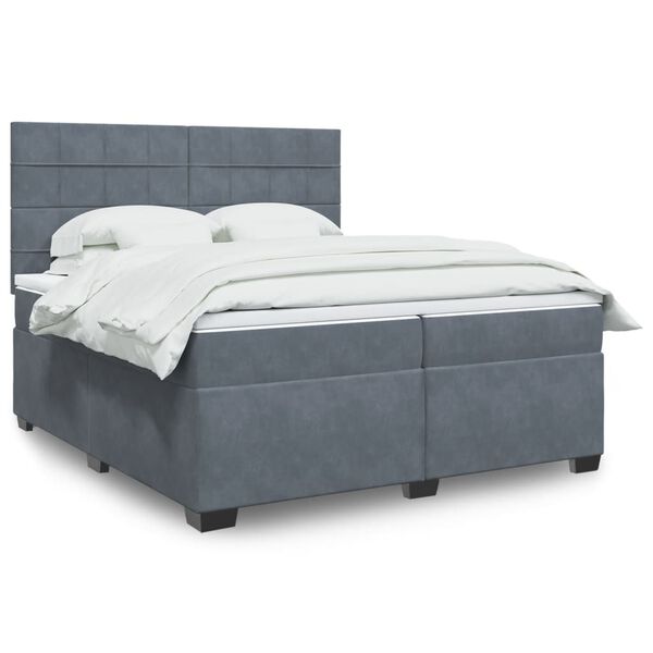 vidaXL Posteľn&yacute; r&aacute;m boxspring s matracom tmavosiv&yacute; 200x200 cm zamat