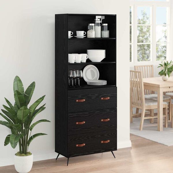 vidaXL Highboard Čierny dub 69,5 x 34 x 180 cm Kompozitn&eacute; drevo