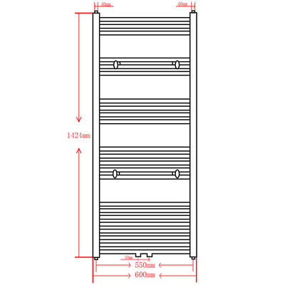 Sivý rebríkový radiátor na centrálne vykurovanie, rovný 600x1424 mm
