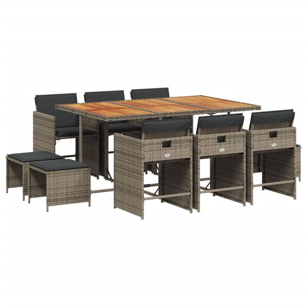 vidaXL 11-dielna z&aacute;hradn&aacute; jed&aacute;lensk&aacute; s&uacute;prava s vank&uacute;&scaron;mi siv&aacute; polyratan