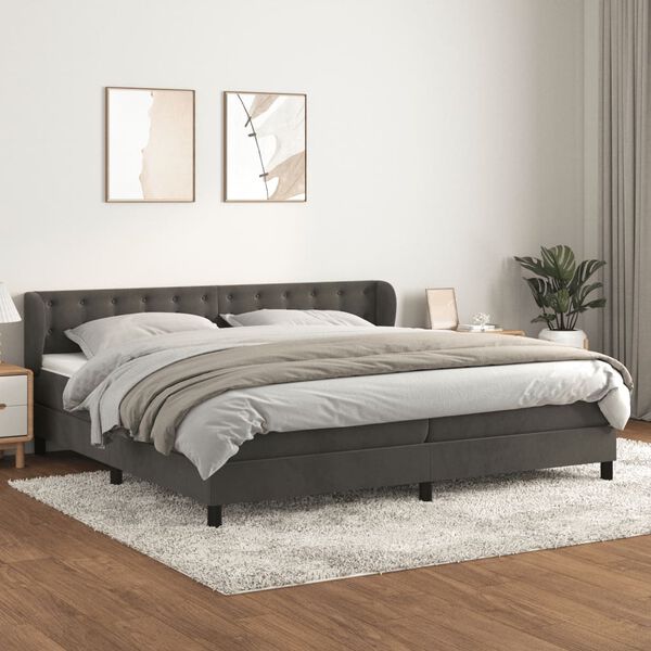 vidaXL Posteľn&yacute; r&aacute;m boxspring s matracom tmavosiv&yacute; 200x200 cm zamat