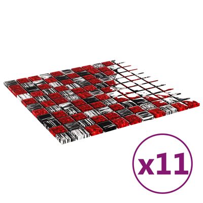 vidaXL Mozaikové dlaždice 11 ks, čierno červené 30x30 cm, sklo