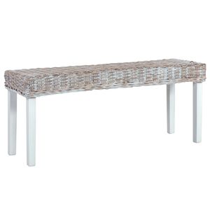 vidaXL Lavička 110 cm biely pr&iacute;rodn&yacute; kubu ratan a mas&iacute;vne mahag&oacute;nov&eacute; drevo