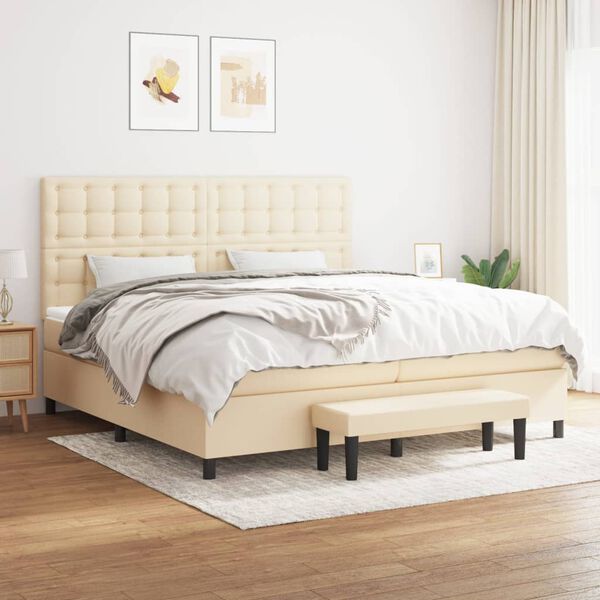 vidaXL Boxspring posteľ s matracom kr&eacute;mov&aacute; 200x200 cm l&aacute;tka