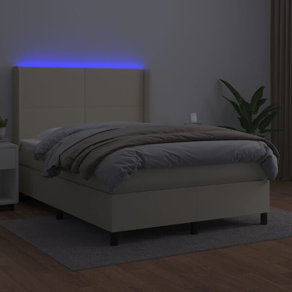 vidaXL Boxspring posteľ s matracom a LED kr&eacute;mov&aacute; 140x190 cm umel&aacute; koža